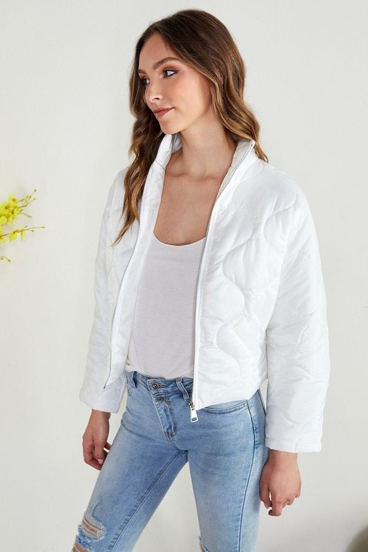 Cropped quilted white jacket