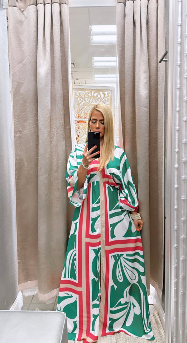 Kimono maxi dress silica scarf green