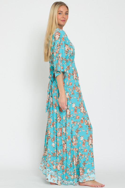 Kimono aqua/blue maxi dress