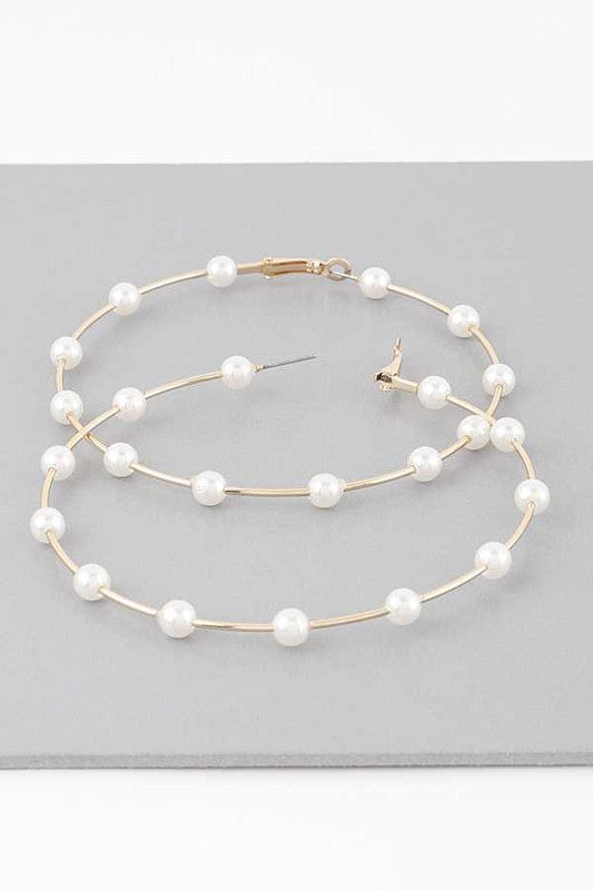 Beads pearl hoops earrings