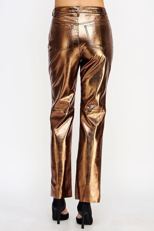 Faux leather bronze pants