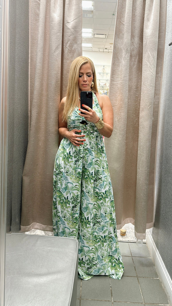 Floral white green jumpsuit