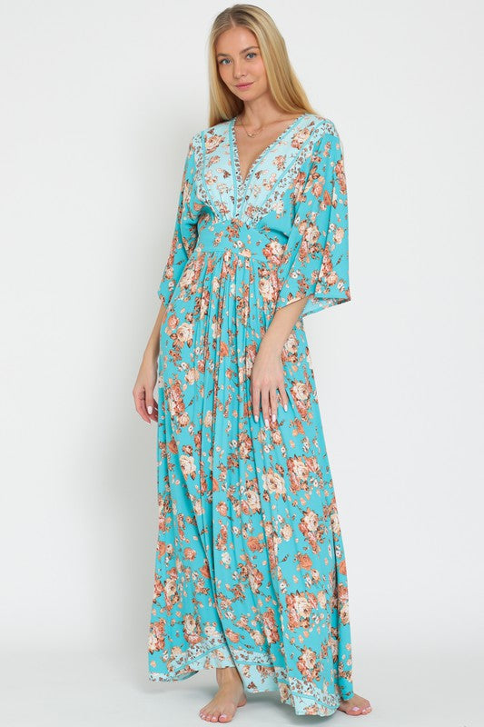 Kimono aqua/blue maxi dress