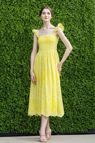 Yellow embroided eyelet dress