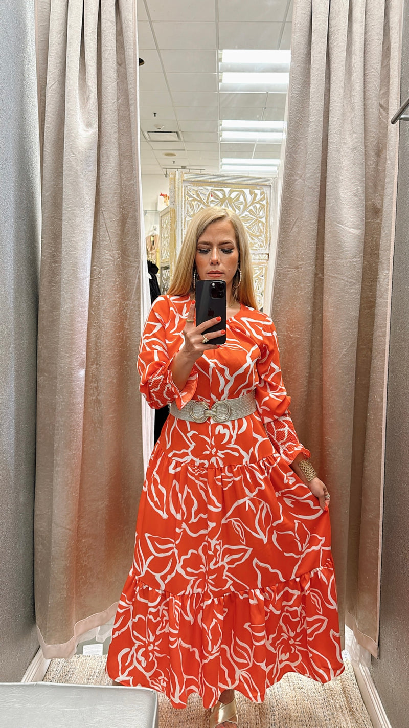 Floral orange print dress