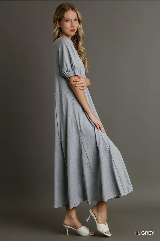 A line knitted grey dress