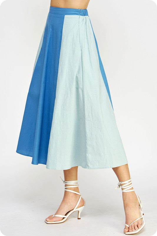 Color block chambray skirt