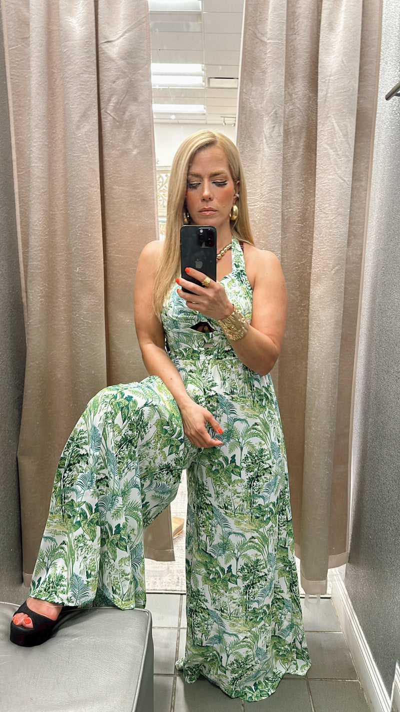 Floral white green jumpsuit