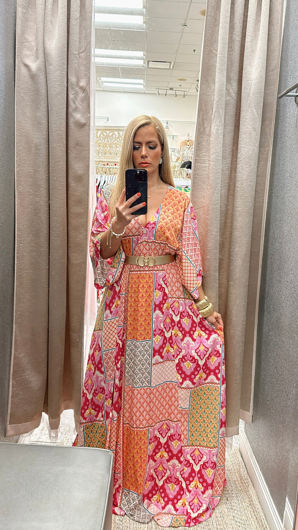 Kimono pink/peach maxi dress