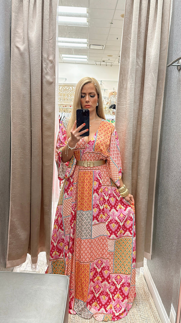 Kimono pink/peach maxi dress