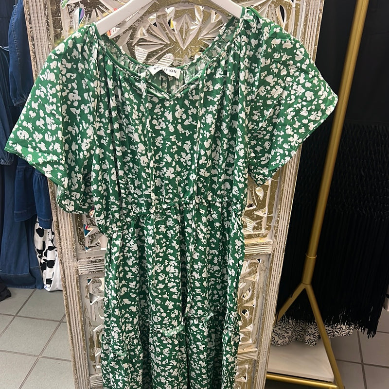 Green white midi dress