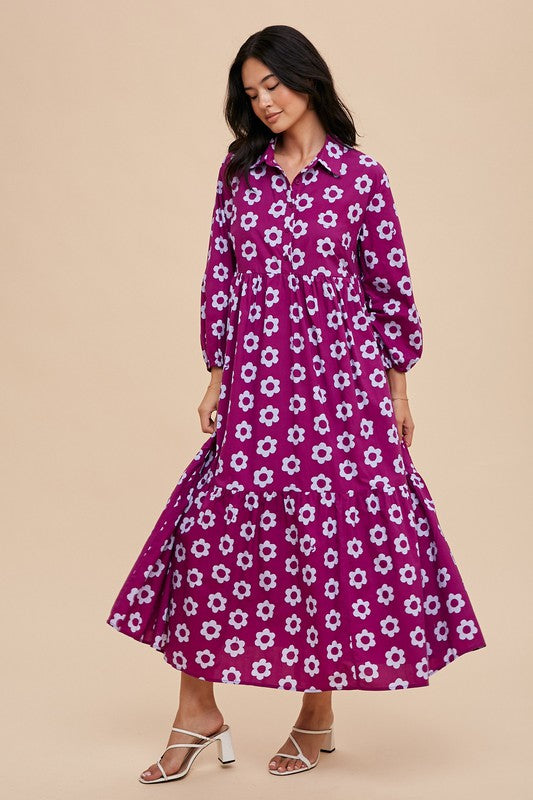 Orchid floral collared button dress