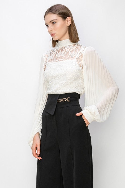 Victorian pleated sleeve white top