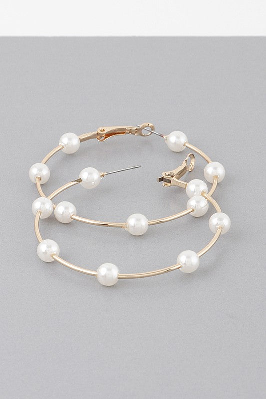 Pearl bead hoop earrings