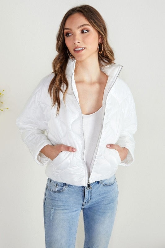 Cropped quilted white jacket