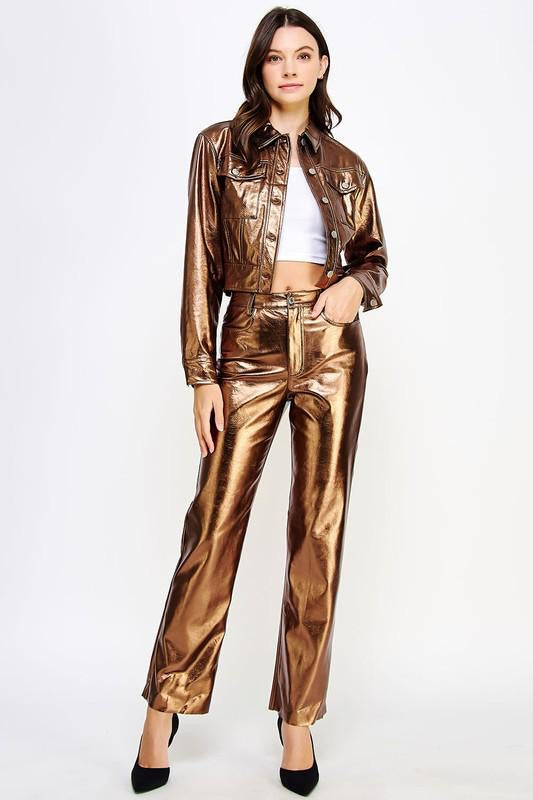 Faux leather bronze pants