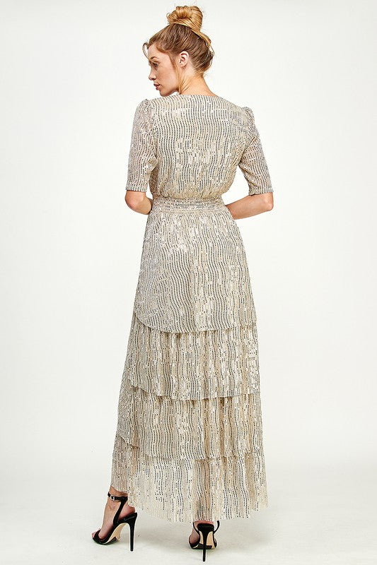 Sequins layered champagne maxi