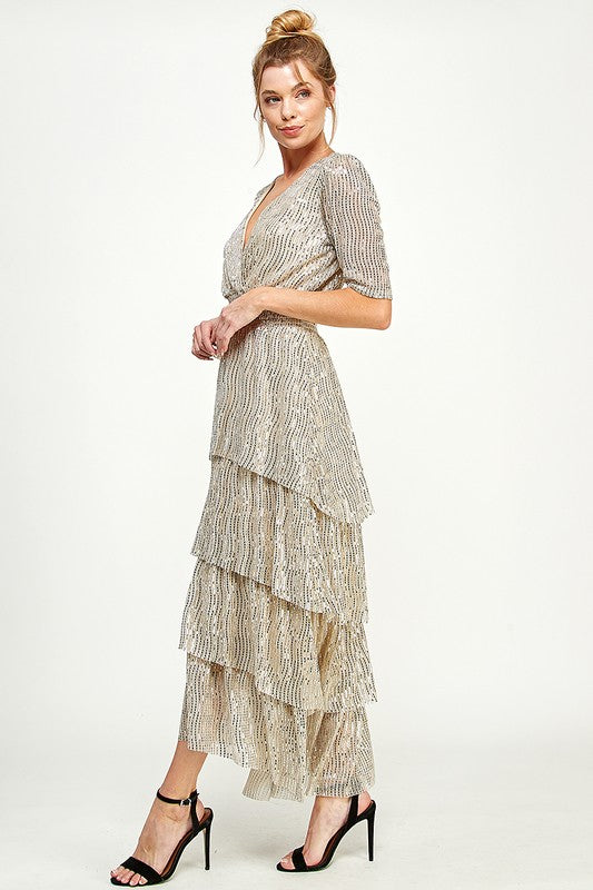Sequins layered champagne maxi