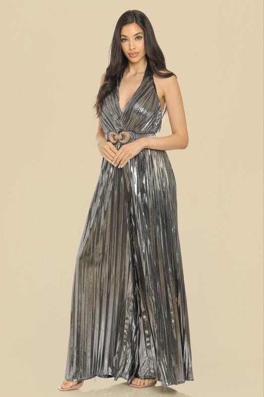 Luxurex pleated silver jumpsuit