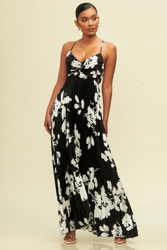 Floral pleated maxi dress