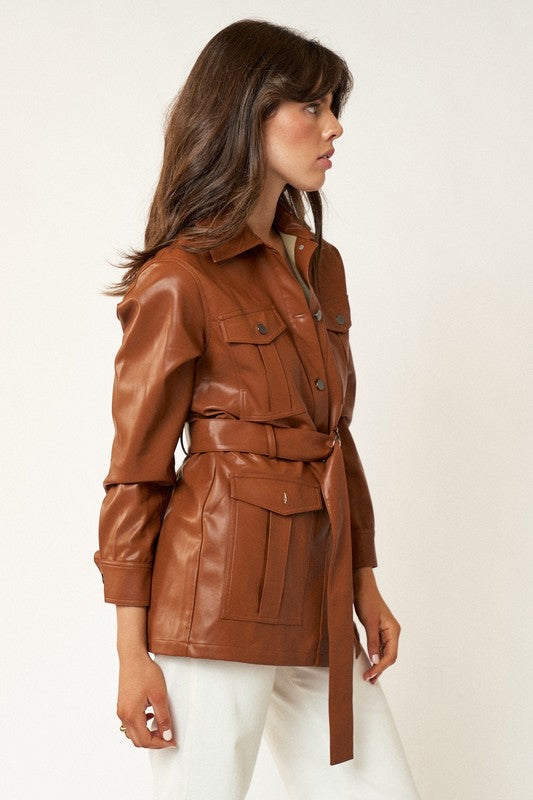 Leather belted jacket