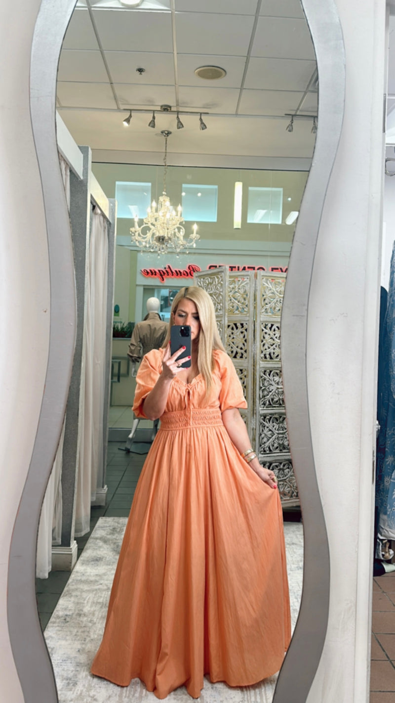 Apricot bubble sleeve dress
