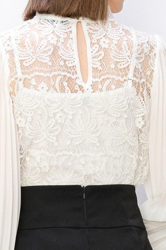 Victorian pleated sleeve white top