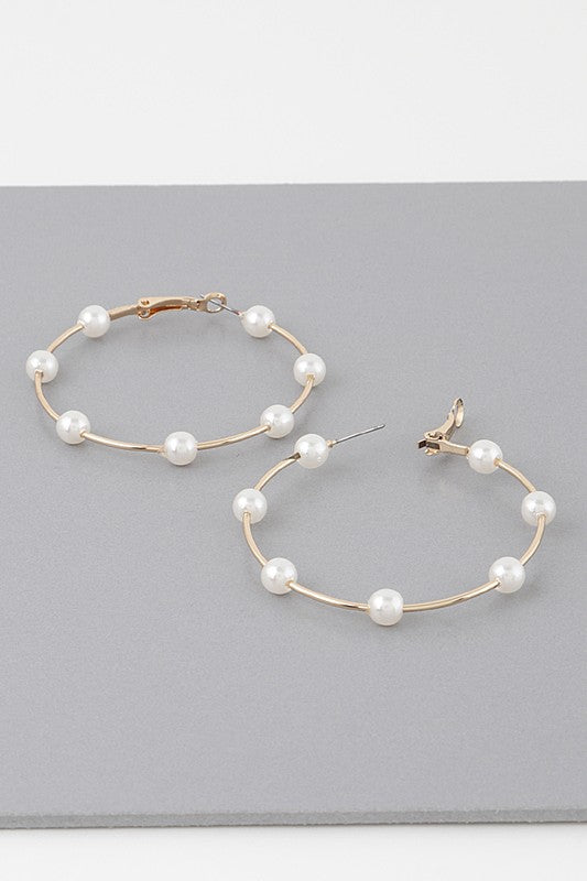 Pearl bead hoop earrings