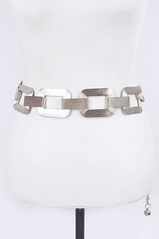 Square metal silver chain belt