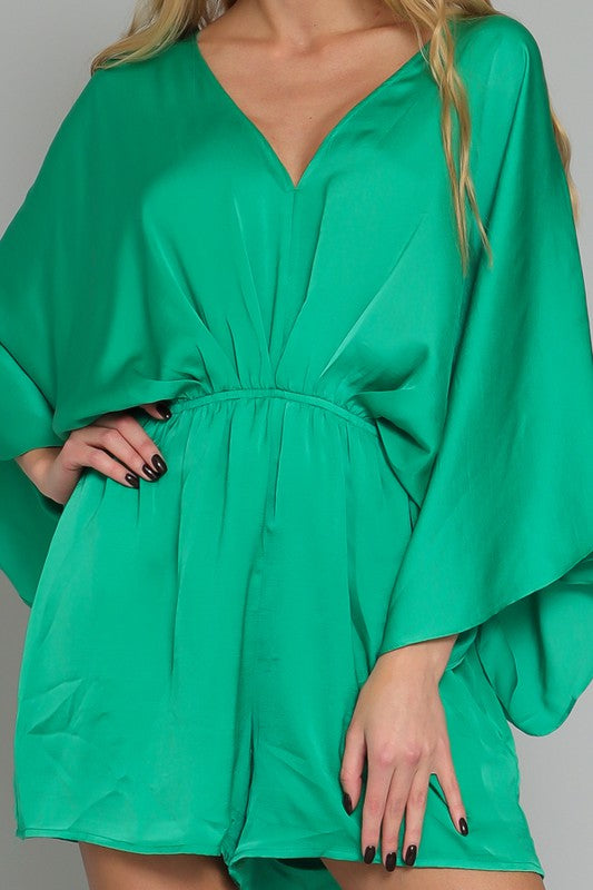 V-neck kimono green romper