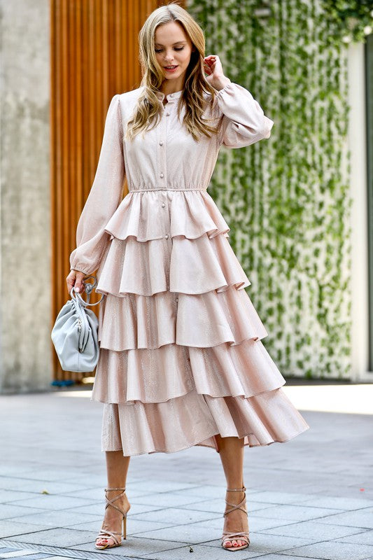 Metallic light pink layered dress