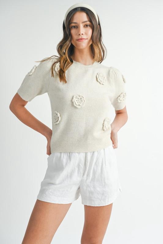Floral sweater cream top