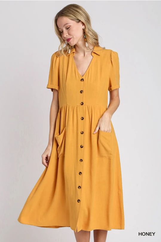 Linen v-neck honey dress