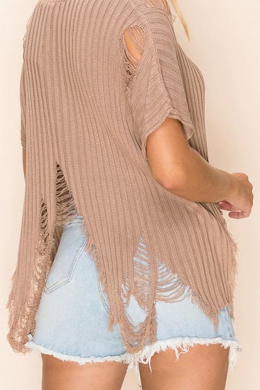 Distressed sweater brown top