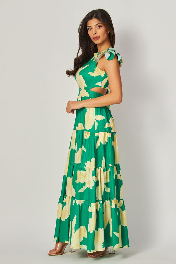 Floral green ivory maxi dress