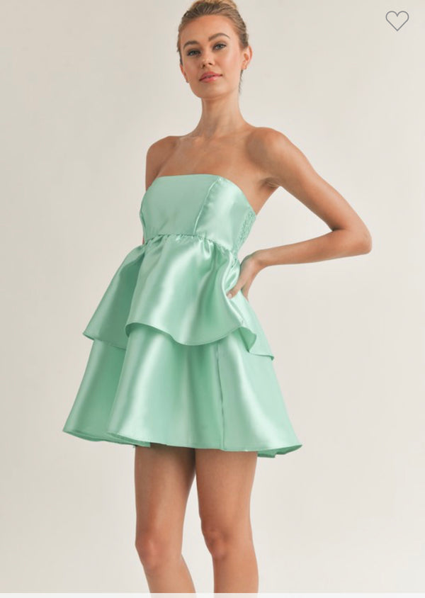 Strapless two layered mini mint dress