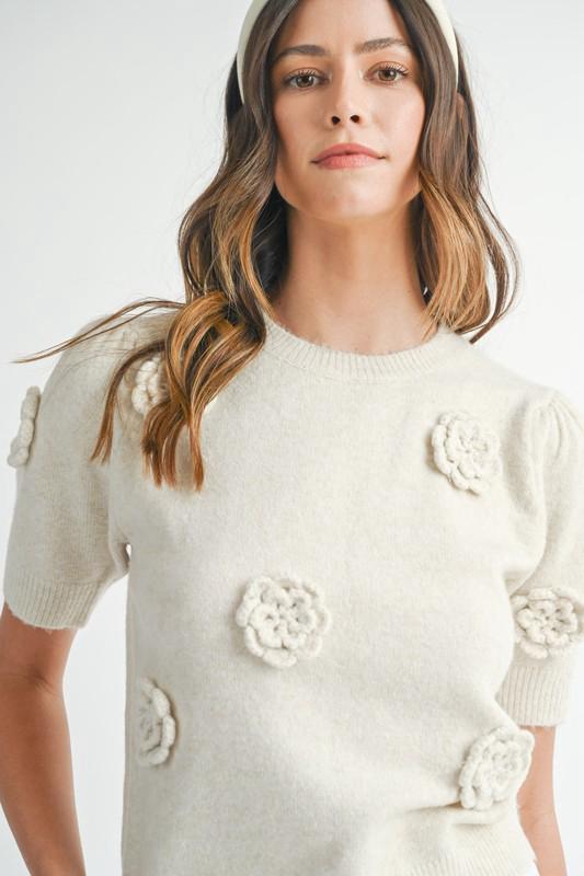 Floral sweater cream top