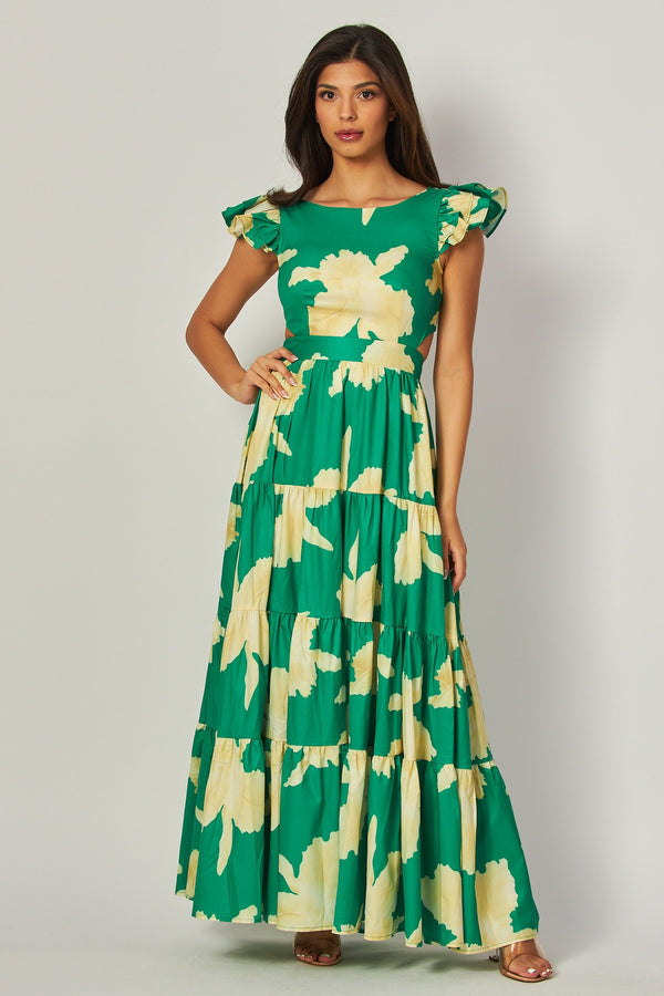 Floral green ivory maxi dress