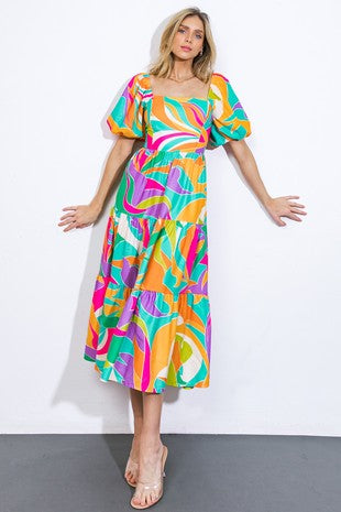 Abstrack turquoise lilac dress