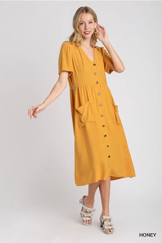Linen v-neck honey dress