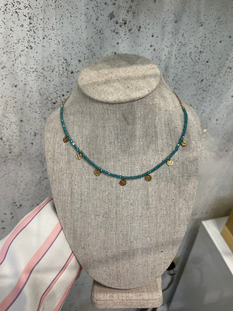 Blue Rhinestone Necklace w/dot golds