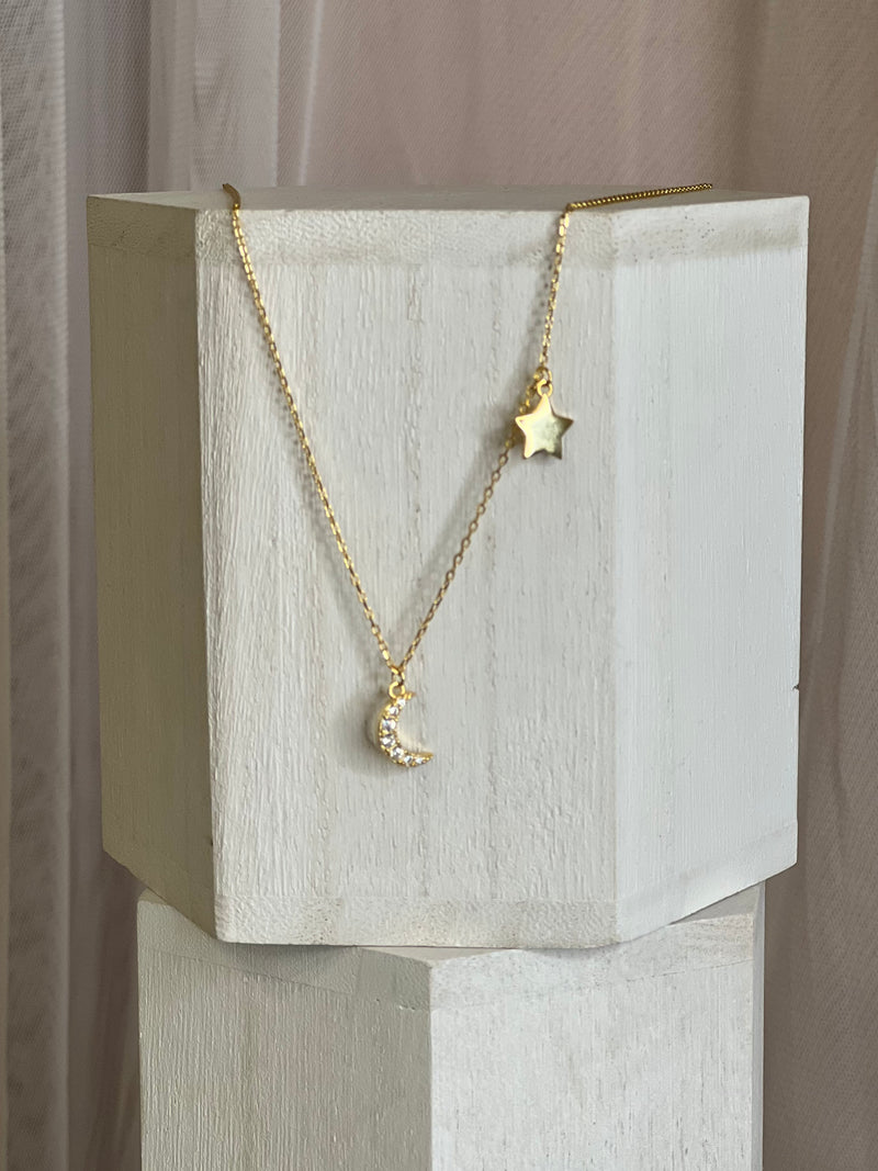 Solid star moon necklace
